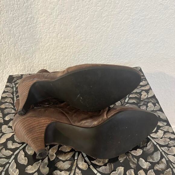 Brown Leather Steve Madden Abikus Scrunch Leather Ankle Boot Shootie Bootie - Picture 3 of 7